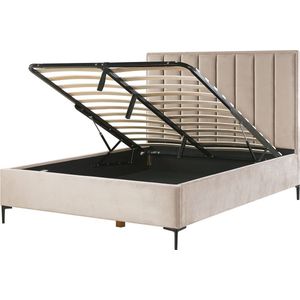 SEZANNE - Bed met opbergruimte - Taupe - 160 x 200 cm - Fluweel
