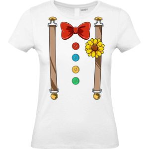 Dames T-shirt Bretels Kostuum | Carnaval | Carnavalskleding Dames Heren | Wit | maat XS