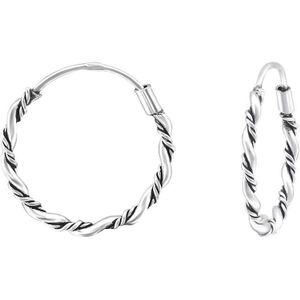 Amanto Oorbellen Bonnie - 925 Zilver Geoxideerd - Bali - 2mm - ∅16mm