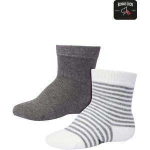 Bonnie Doon Sokken Set Gestreept en Effen voor Baby's Grijs/Wit 8-12 mnd - Organisch Katoen - 2 paar - GOTS gecertificeerd - Stay-on-socks - Unisex - Jongens - Meisjes - Zakt niet Af - 2-pack Multipack - Crème - Ecru - Ivory - OL0441012.481