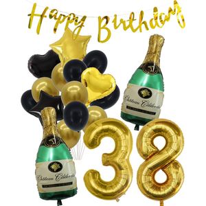 38 Jaar Verjaardag Cijferballon 38 - Feestpakket Snoes Ballonnen Pop The Bottles - Zwart Goud Groen Versiering