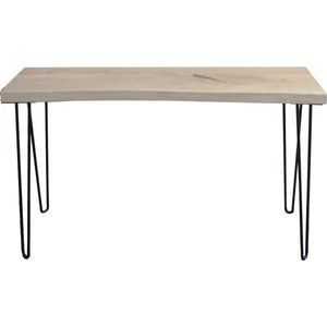 Sidetable Boomstam massief eiken - 120 x 30 x 75 cm - Bijzettafel - Wandtafel - Haltafel - zwarte duo hairpin poten