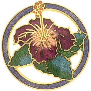 Behave® Broche rond met bloem paars - emaille sierspeld -  sjaalspeld