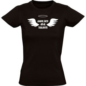 Angel face devil thoughts Dames T-shirt - engel - duivel - halloween - humor - grappig