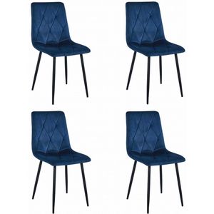 Set van 4 Eetkamerstoelen LIBRA Donkerblauw – Zwarte Metalen Poten, Modern Velvet Bekleding, Ergonomisch Design, Max. 120 kg