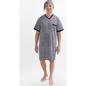 Martel Sylwester heren nachthemd met slaapmuts marineblauw- korte mouwen 4XL