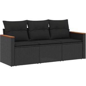 vidaXL 3-delige Loungeset met kussens zwart