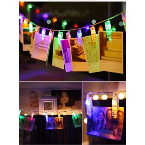 LED Polaroid Foto Knijpers | Fotoketting | Wasknijpers met lichtjes | Foto ophangen | Foto lichtsnoer| Kerstverlichting|  RGB | 10 Knijpers