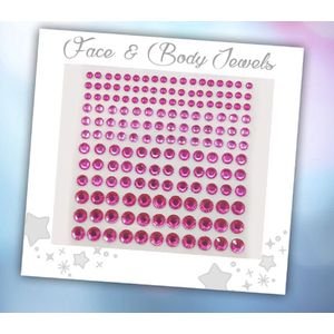 Face & Body Jewels (165 Diamantjes Roze) [Dots Strass Steentjes met Zelfklevend Plaklaag - Sticker Diamantjes voor Lichaam en Gezicht - Festival Tattoo Set Outfit Glitter - Juwelen Rhinestones Rhine stones - Plak Diamantjes]