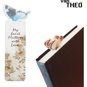 van Theo® Boekenlegger Vlinder & Bloem – Bladwijzer - Bookmark – Kaartje – Classic Blauw - Kleine Cadeautjes