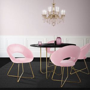 ML-Design eetkamerstoelen set van 4 roze fluweel, woonkamerstoel met ronde rugleuning, gestoffeerde stoel met gouden metalen poten, ergonomische eettafel fauteuil, keukenstoel kuipstoel kaptafelstoel