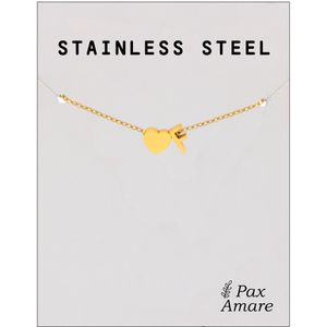 Letter F Armband Goudkleurig - Stainless Steel - Initiaal & Hartje Hanger - Initialen Armband op Cadeau Kaartje - Pax Amare