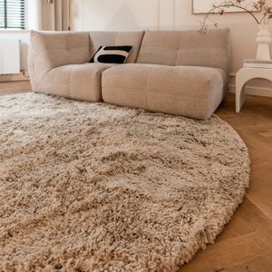 Rond Hoogpolig Vloerkleed Pilo Beige Polyester Interieur05 - Rond 160 Ø - (M)