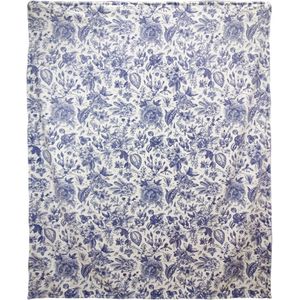 Plaid 130x170 cm Wit Blauw Polyester Rechthoek Bloemen Deken