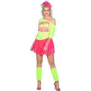 Wilbers & Wilbers - Jaren 80 & 90 Kostuum - Big Lips Smooch Neon Groen 80s Vrouw - Groen - Large / XL - Carnavalskleding - Verkleedkleding