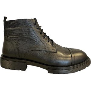 Nette Veterschoenen- Enkellaars- Heren laarzen- Mannen Stoere Bikerboots 1043- Leather- Zwart- Maat 43