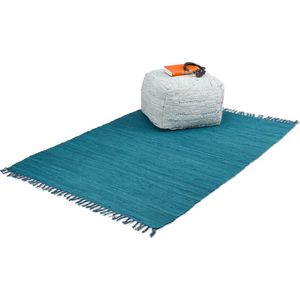 Relaxdays Vloerkleed blauw - van katoen - handgeweven - tapijt - slipvast - chill mat - 120x180cm