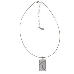 Behave Ketting - dames - zilver kleur - met hanger - rechthoek - wit - 40 cm