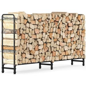 unho Brandhoutrek voor buiten - 233×35×118 cm - Brandhoutrek - Houten rek voor binnen en buiten - Brandhoutrek voor veranda, tuin, terras, binnenplaats, brandhoutopslag - Staal - Zwart