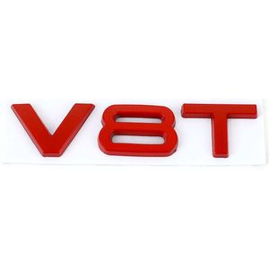 Auto Embleem V8T - Glossy Rood - Zelfklevende Badge - V8 Logo - universeel/alle automerken - Auto Accessoires
