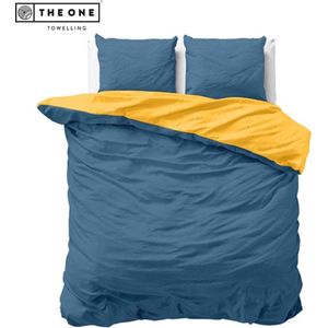 The One Bedding Dekbedovertrek Classic - Lits-jumeaux - 2 Kussenslopen - 240 x 220 cm - Katoen/Satijn - Indigo blauw & Okergeel