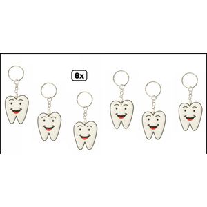 6x Sleutelhanger tand - uitdeel thema feest Tandarts tanden kies festival fun