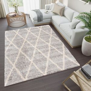 Tapiso Versay Vloerkleed Lichtgrijs Hoogpolig Shaggy Boho Tapijt Maat- 120x170