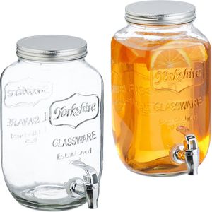 Relaxdays limonadetap - set van 2 - 3,5 liter - met kraantje - glas