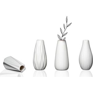 Vazenset van 4 kleine vazen als tafeldecoratie - keramische vazenset voor pampasgras, droogbloemen of kunstbloemen - vaas mat wit als decoratie woonkamer