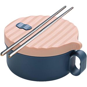 Ramen Bowl Set, roestvrijstalen Ramen Bowl, Japanse soepkom, 1200 ml Ramen Bowl met deksel, traditioneel Japans servies (poederblauw)