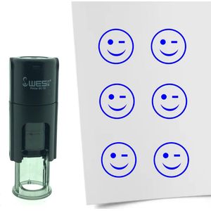 CombiCraft Stempel Smiley Knipoog 10mm rond - Blauwe inkt