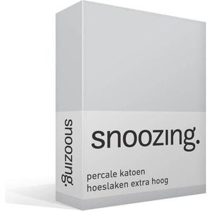 Snoozing - Hoeslaken - Extra hoog - Eenpersoons - 90x220 cm - Percale katoen - Grijs