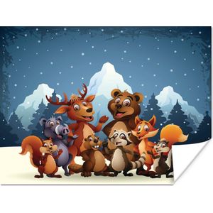 Poster Illustratie - Sneeuw - Wilde dieren - Meiden - Jongens - Baby - 120x90 cm - Poster Babykamer