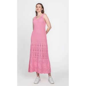 Gebreide lange jurk met gaten - pink - dames cadeau