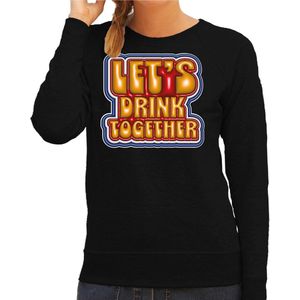 Bellatio Decorations Koningsdag sweater dames - let's drink together - zwart - oranje feestkleding XS