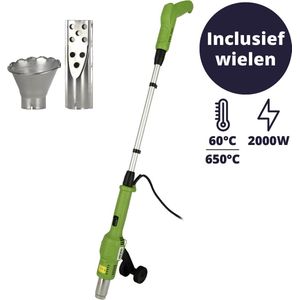 BREND BR-2229 Elektrische Onkruidbrander met Wielen – Onkruidbestrijder met Hitte tot 650 °C – Met Opzetstuk voor BBQ – Milieuvriendelijk – Groen