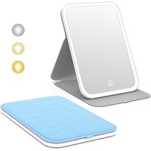 Draagbare LED verlichte make-up spiegel 360 ° rotatie touchscreen make-upspiegel - Reizen - 3-kleuren dimbare verlichting - Oplaadbaar - Tafelblad - Opvouwbaar - Cosmetisch
