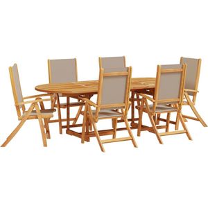vidaXL - 7-delige - Tuinset - massief - acaciahout - en - textileen