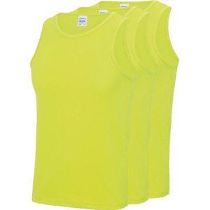 3-Pack Maat L - Sport singlets/hemden neon geel voor heren - Hardloopshirts/sportshirts - Sporten/hardlopen/fitness/bodybuilding - Sportkleding top neon geel voor mannen
