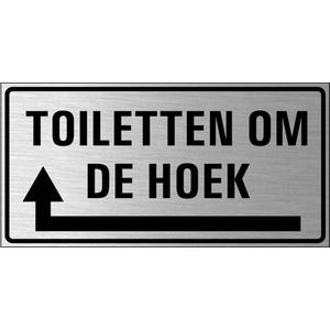 Toiletten om de hoek bord links, geborsteld aluminium 200 x 100 mm