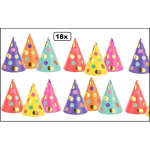 18x Luxe Feesthoedjes karton dots assortie - Stip - Verjaardag thema feest party evenement festival party fun