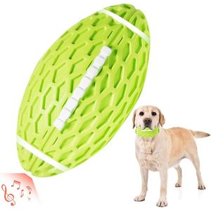 Hondenspeelgoed, piepend, kauwspeelgoed voor middelgrote en grote honden, hondenbal van natuurlijk rubber, rugbyvorm, groen