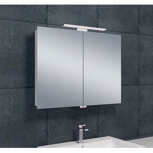 Bally Luxe Spiegelkast 80x60x14cm Met LED Verlichting Stopcontact Binnen en Buiten Spiegel Glazen Planken Aluminium