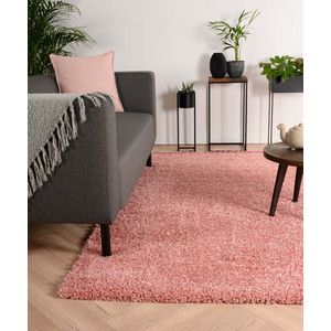 Hoogpolig vloerkleed shaggy Trend effen - roze 80x150 cm