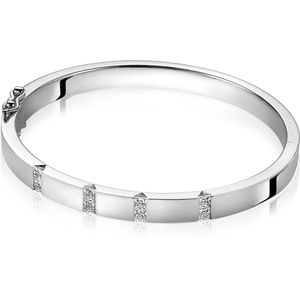 Mart Visser by ZINZI zilveren strakke bangle armband 6mm bezet met princess geslepen witte zirconia's MVA20