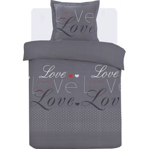 Vision Love Anthracite - Dekbedovertrek 140x200cm met 1 bijhorende sloop - 1persoonsbed - 100% katoen