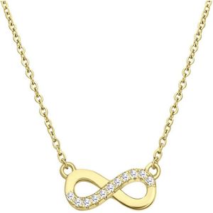 Lucardi Dames Zilveren golplated ketting infinity met zirkonia - Ketting - 925 Zilver - Goudkleurig - 42 cm