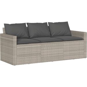 vidaXL - Tuinbank - 3-zits - met - kussens - poly - rattan - lichtgrijs