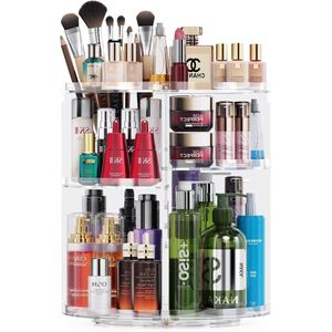 360 graden roterende make-up organizer voor huidverzorging, lippenstiften en parfumborstels - verstelbare lagen, draaiende opslag voor dressoir slaapkamer.
