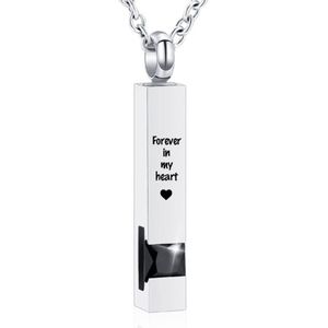 Luxe Ashanger | Met Ketting En Gravering | Forever In My Heart | Assieraad | Zilverkleurig Met Zwarte Steen | As Ketting | Gedenksieraad | Urn | Incl. As vuller